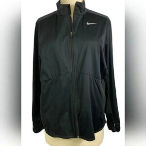 Nike Dri-Fit Full Zip Black Lined Windbreaker with Hand Covering  Women’s Size L